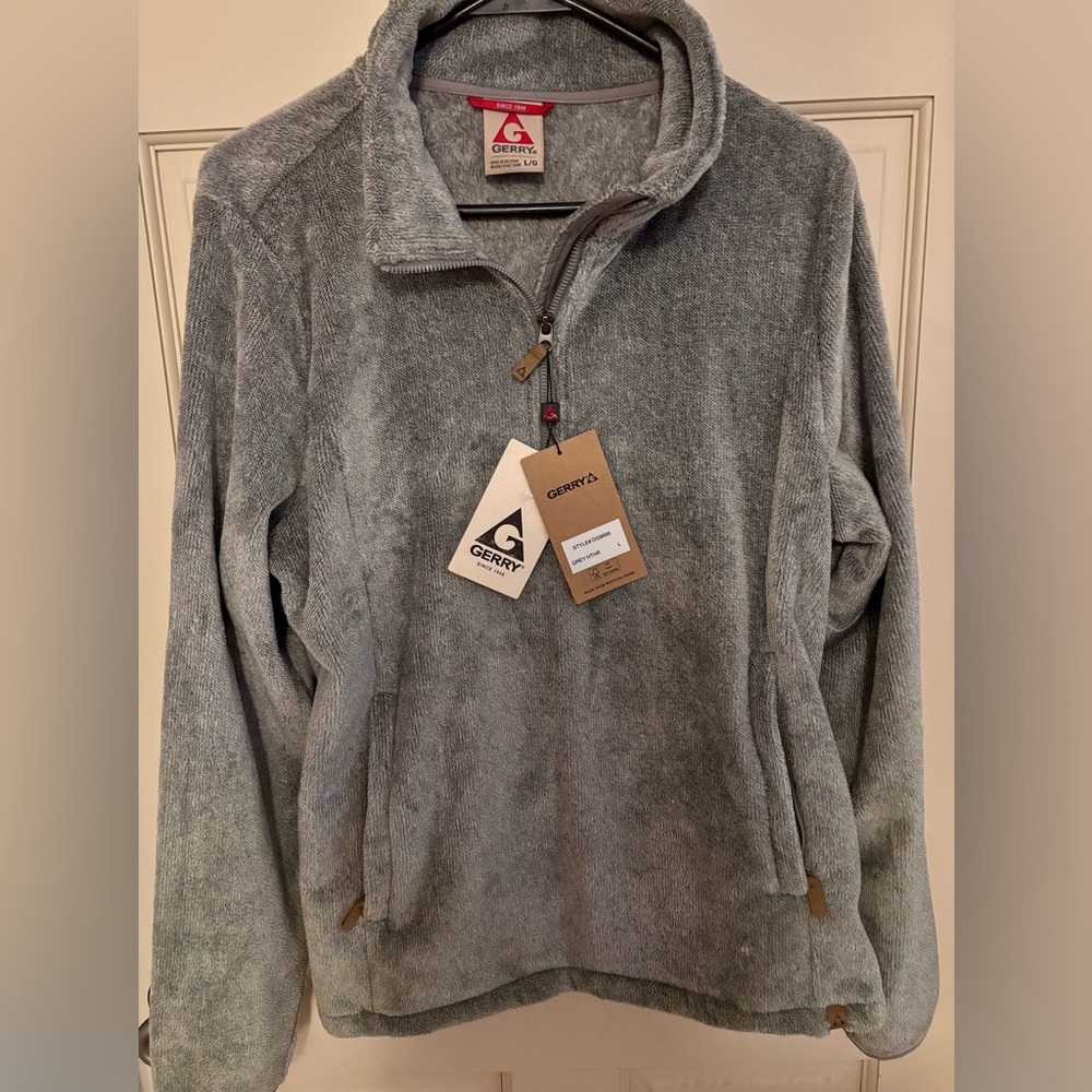 Gerry brand women's half-zip fleece sweater in "Grey Hthr" (Heather)
